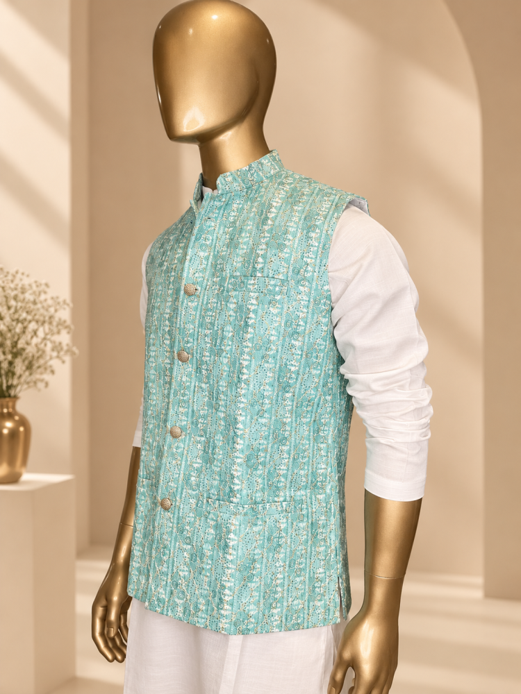 Seagreen Riwaayat Sequin Embroidered Koti - view 3
