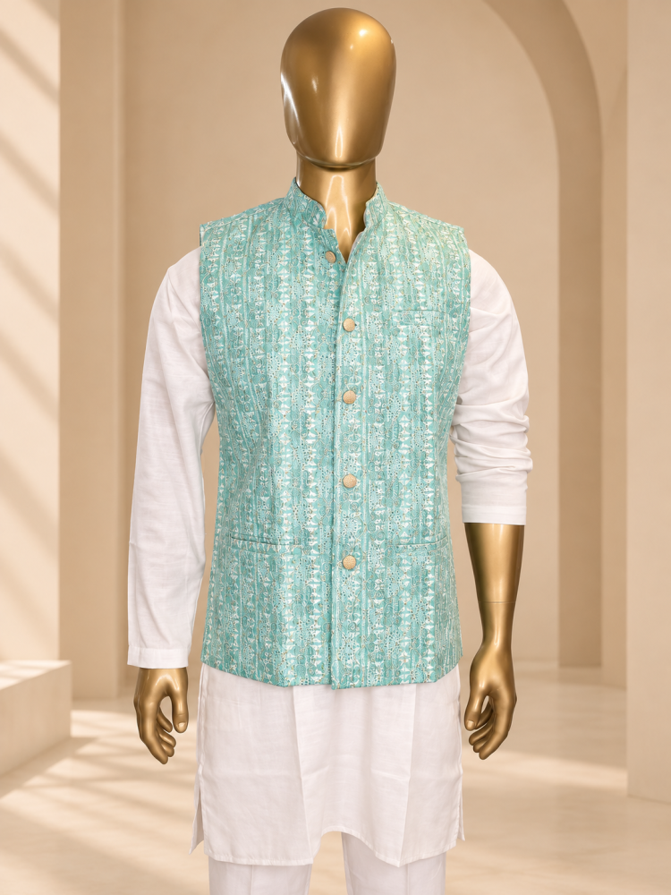 Seagreen Riwaayat Sequin Embroidered Koti - view 1