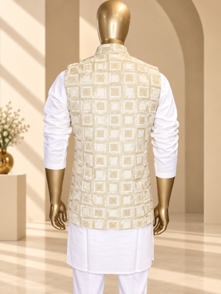 Cream Riwaayat Gulchowk Woven Koti - view 4