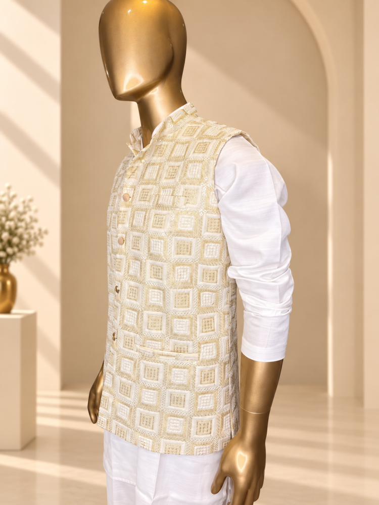 Cream Riwaayat Gulchowk Woven Koti - view 3
