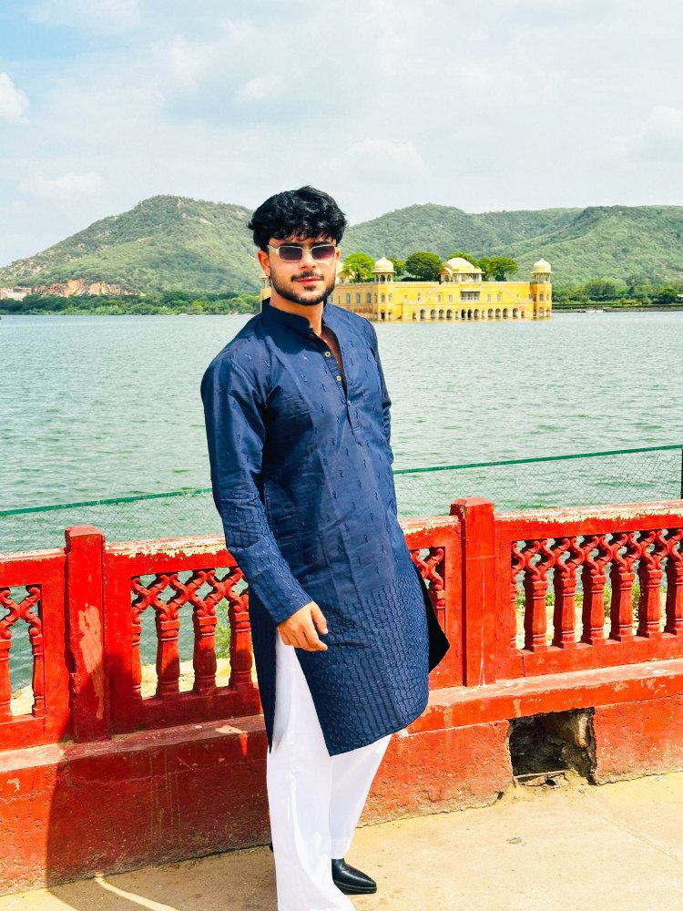 Midnight Navy Nazakat Sutra Self Woven Kurta