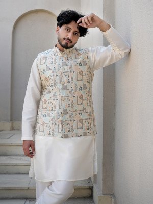Heritage Blue Riwaayat Qilaa Woven Koti Kurta Set