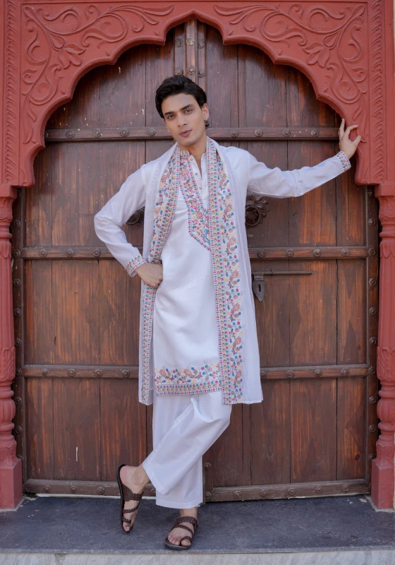 White Gulnaar Gulshan Embroidered Kurta Pajama with Dupatta