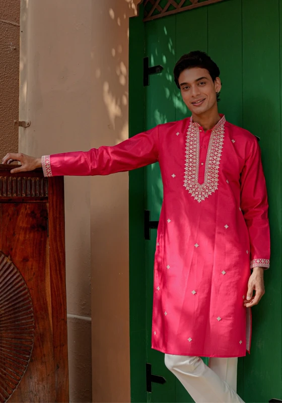 Rani Pink Gulnaar Gulkaar Embroidered Kurta