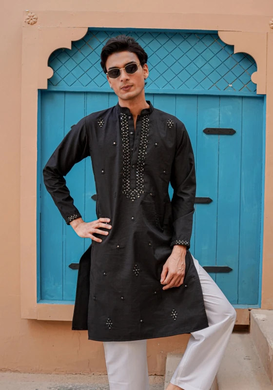 Black Gulnaar Nakshatra Embellished Kurta