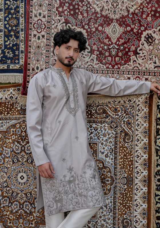 Smoke Grey Gulzar Naqsh Embroidered Kurta