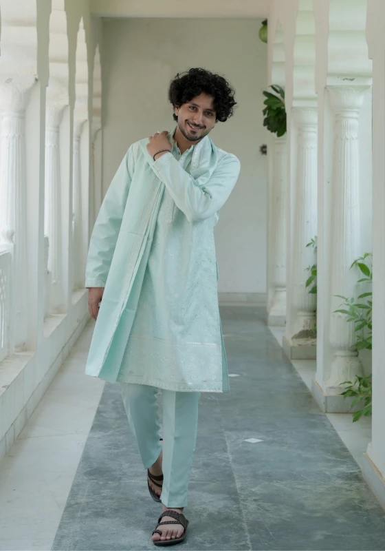 Sea Green Noorjaal Chandni Embroidered Kurta Pant with Dupatta