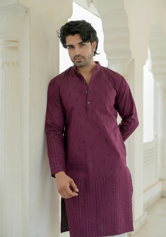 Vintage Wine Nazakat Sutra Embroidered Kurta