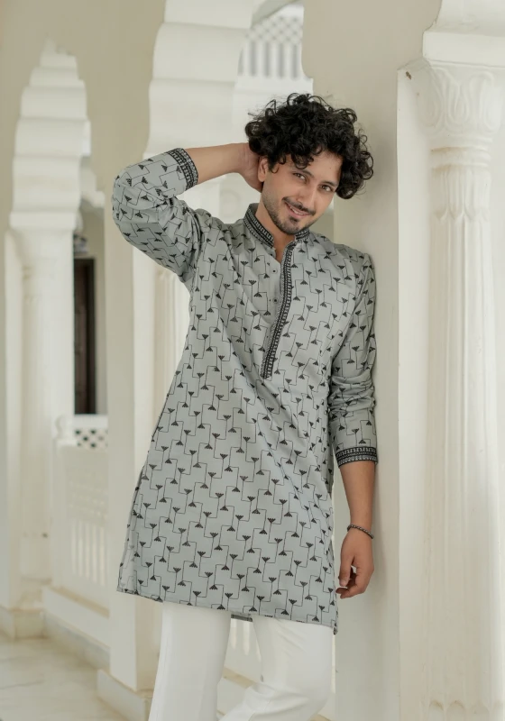 Ash Grey Nazakat Karigar Embroidered Kurta