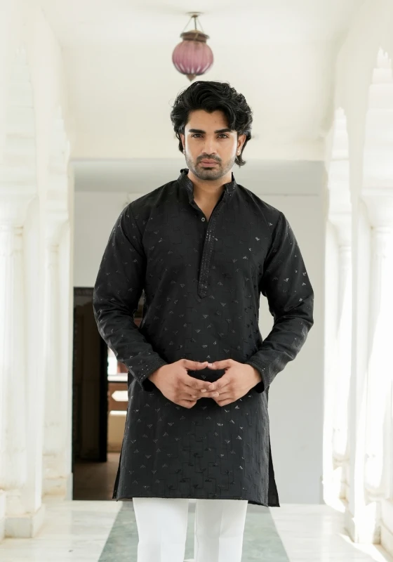 Midnight Black Nazakat Karigar Embroidered Kurta