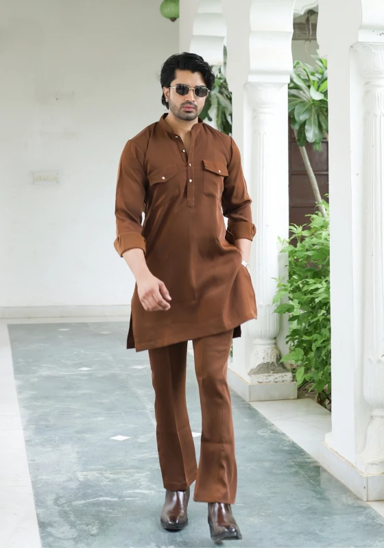 Walnut Brown Riwaayat Shastra Pathani Kurta Pant Set