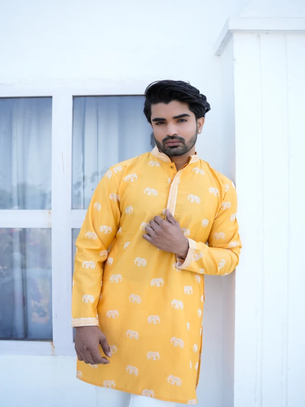 Mustard Yellow Raang Katha Gajrekha Printed Kurta