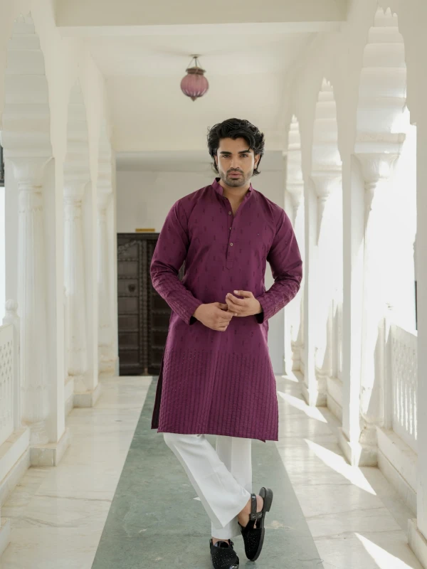 Vintage Wine Nazakat Sutra Self Woven Kurta