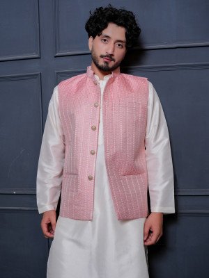 Men’s Pink Ethnic Jacket Kurta Pajama Set