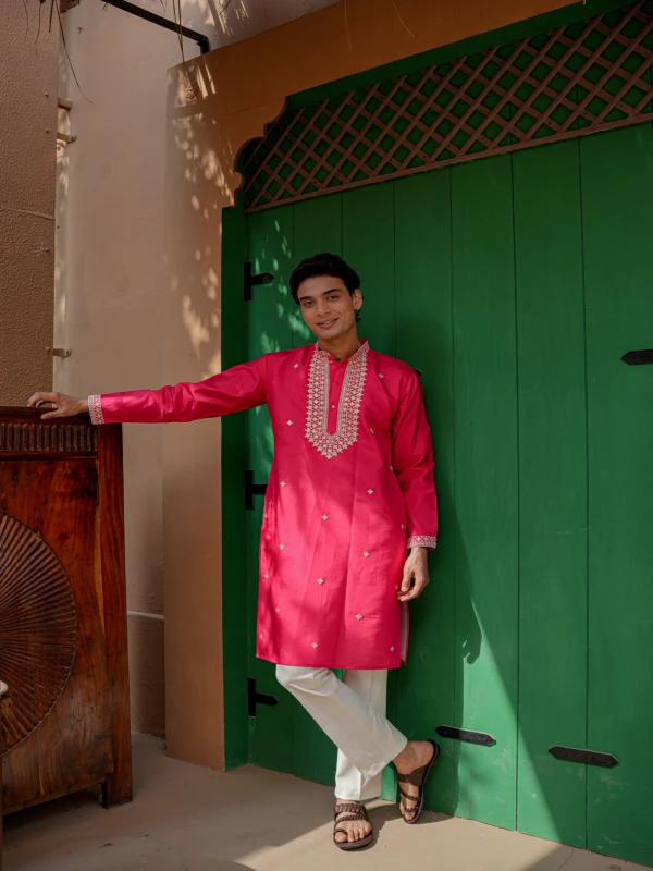 Pink Embroidered Designer Kurta Festive & Wedding Wear