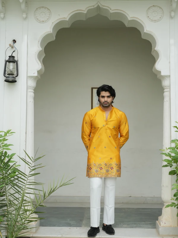 Mustard Yellow Noorjaal Gulrang Embroidered Kurta