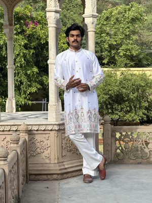Ivory Sheher Naqsh Front Open Embroidered Kurta