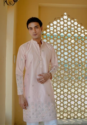 Light Pink Nazakat Noorbuti Embroidered Kurta - Light Pink