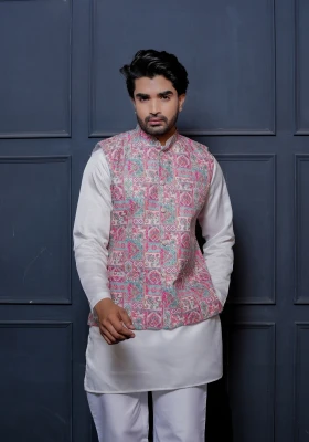 Blush Pink Riwaayat Sequin Embroidered Koti with Kurta - Pink