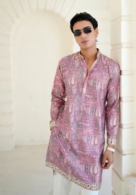 Lavender Raang Katha Aaina Printed Kurta - Lavender