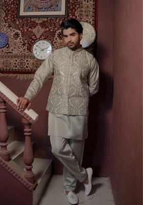 Pista Riwaayat Marbelle Textured Embroidered Koti Kurta Pant Set - Pista Green