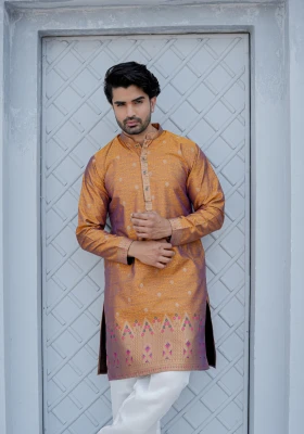 Honey Mustard Gulnaar Shikhar Jacquard Kurta - Mustard