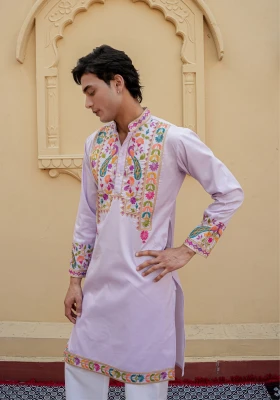 Lavender Gulnaar Rangphool Embroidered Kurta - Lavender
