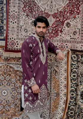 Vintage Wine Gulnaar Mehraab Embroidered Kurta - Wine