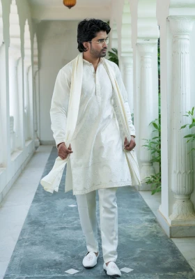 Ivory Noorjaal Chandni Embroidered Kurta Pant with Dupatta - Ivory