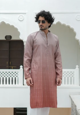 Dusty Rust Nazakat Tarangrekha Self Woven Ombre Kurta - Rust