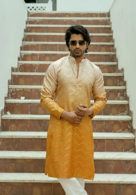 Honey Gold Nazakat Tarangrekha Self Woven Ombre Kurta - Honey Gold