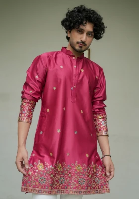 Magenta Pink Noorjaal Gulrang Embroidered Kurta - Magenta