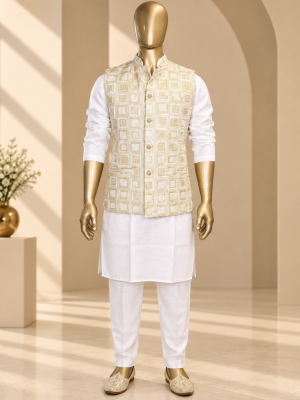Cream Riwaayat Gulchowk Woven Koti - Cream